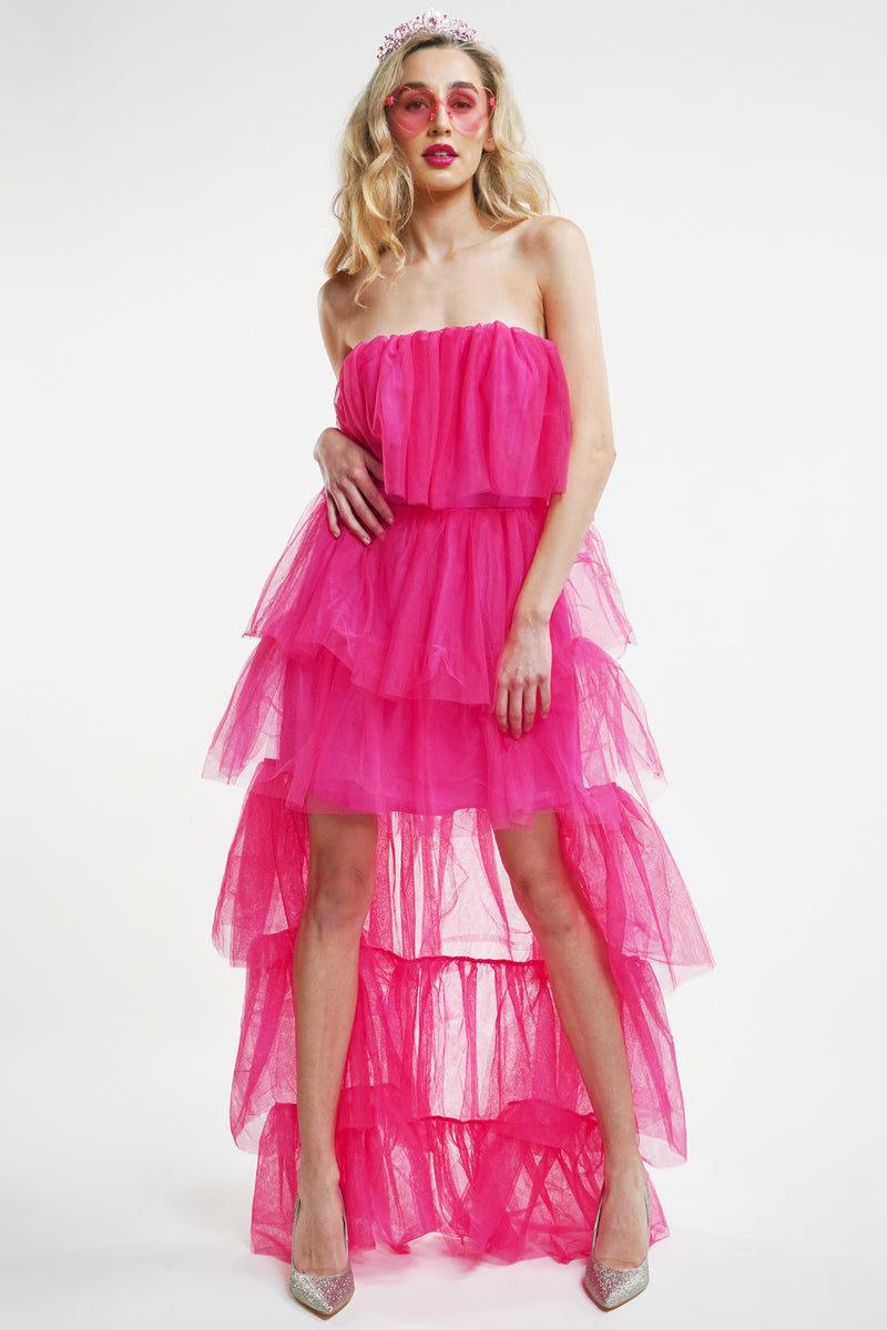 In The Moment High Low Tulle Dress - Magenta Pink - H&O