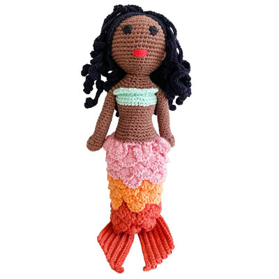 Amara's Enchanted Forest AEF shopAEF Amaras BEBEMOSS Organic Cotton Handmade Crochet Stuffed Disney The Little Mermaid Ariel Inspired Doll For All Ages Babies Baby Infant Toddler Kids Toy Made In Turkey Gives Back Brunette Black Girl Magic
