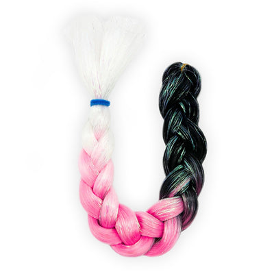Amara's Enchanted Forest AEF shopaef Lunautics Mermaid Theme Braid In Hair Braided Hair Extension Candy Kiss Black Pink White Ombre With Iridescent Tinsel